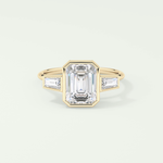 2.0 CT Emerald Cut Three Stone Bezel Moissanite Engagement Ring