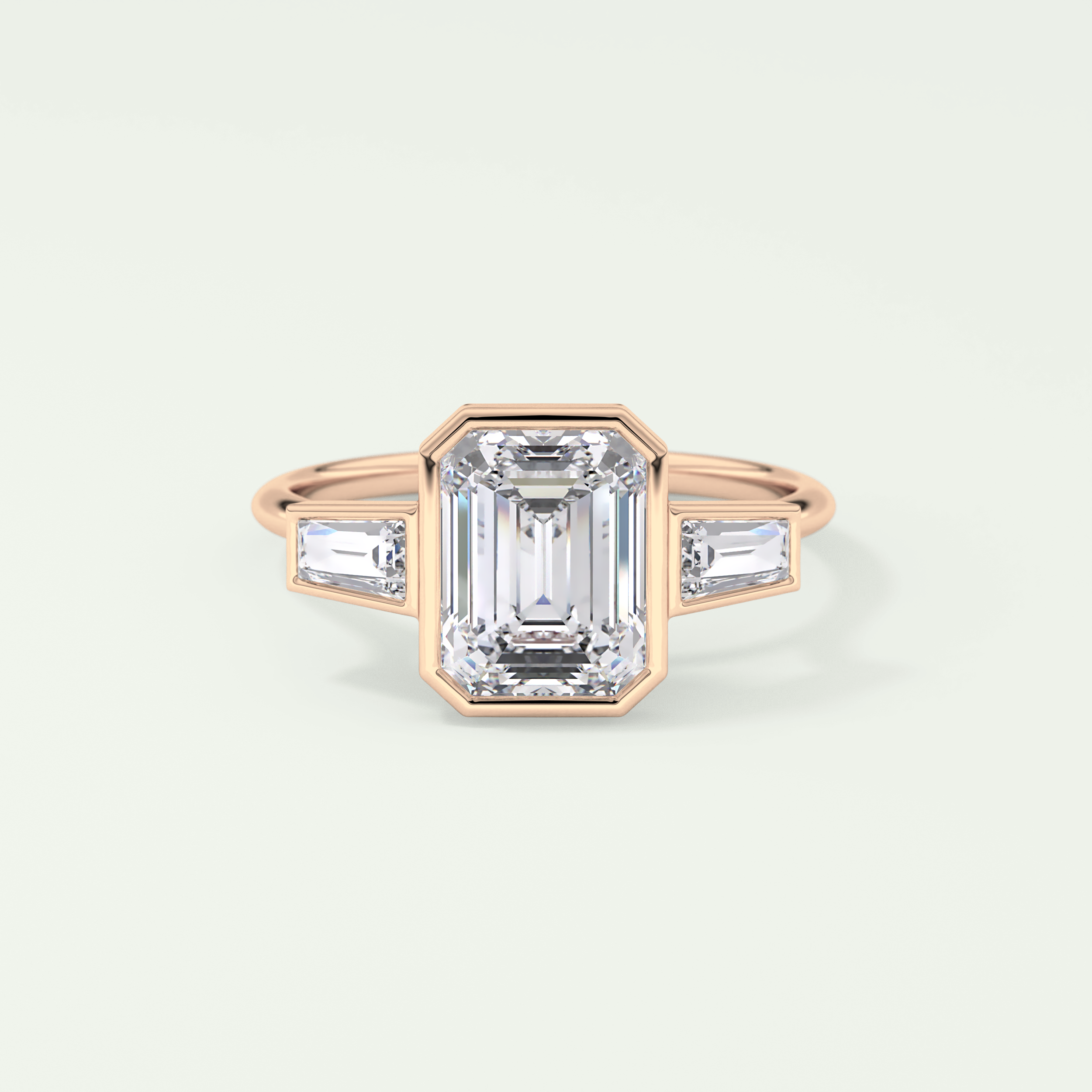 2.0 CT Emerald Cut Three Stone Bezel Lab-Grown Diamond Engagement Ring 7