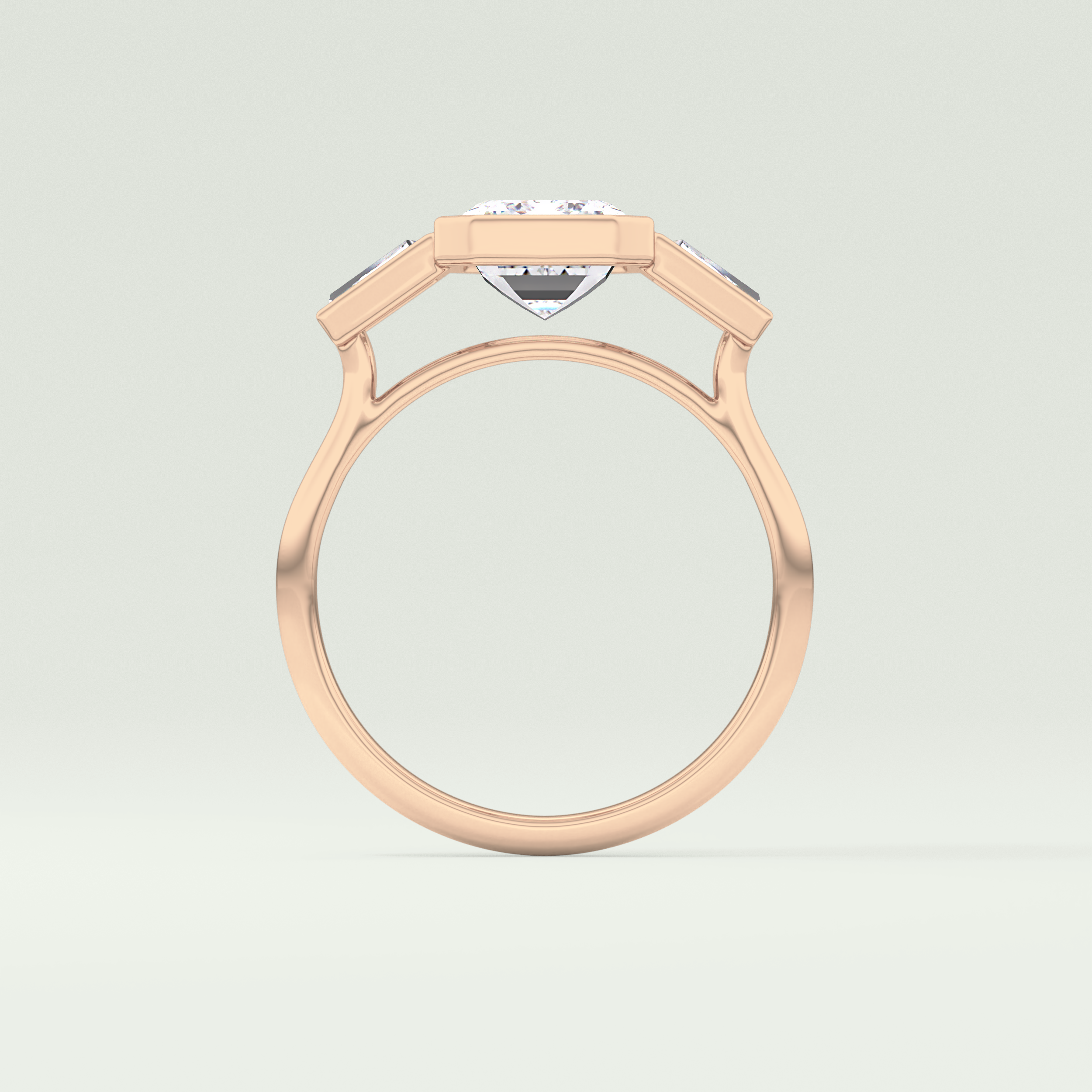 2.0 CT Emerald Cut Three Stone Bezel Moissanite Engagement Ring
