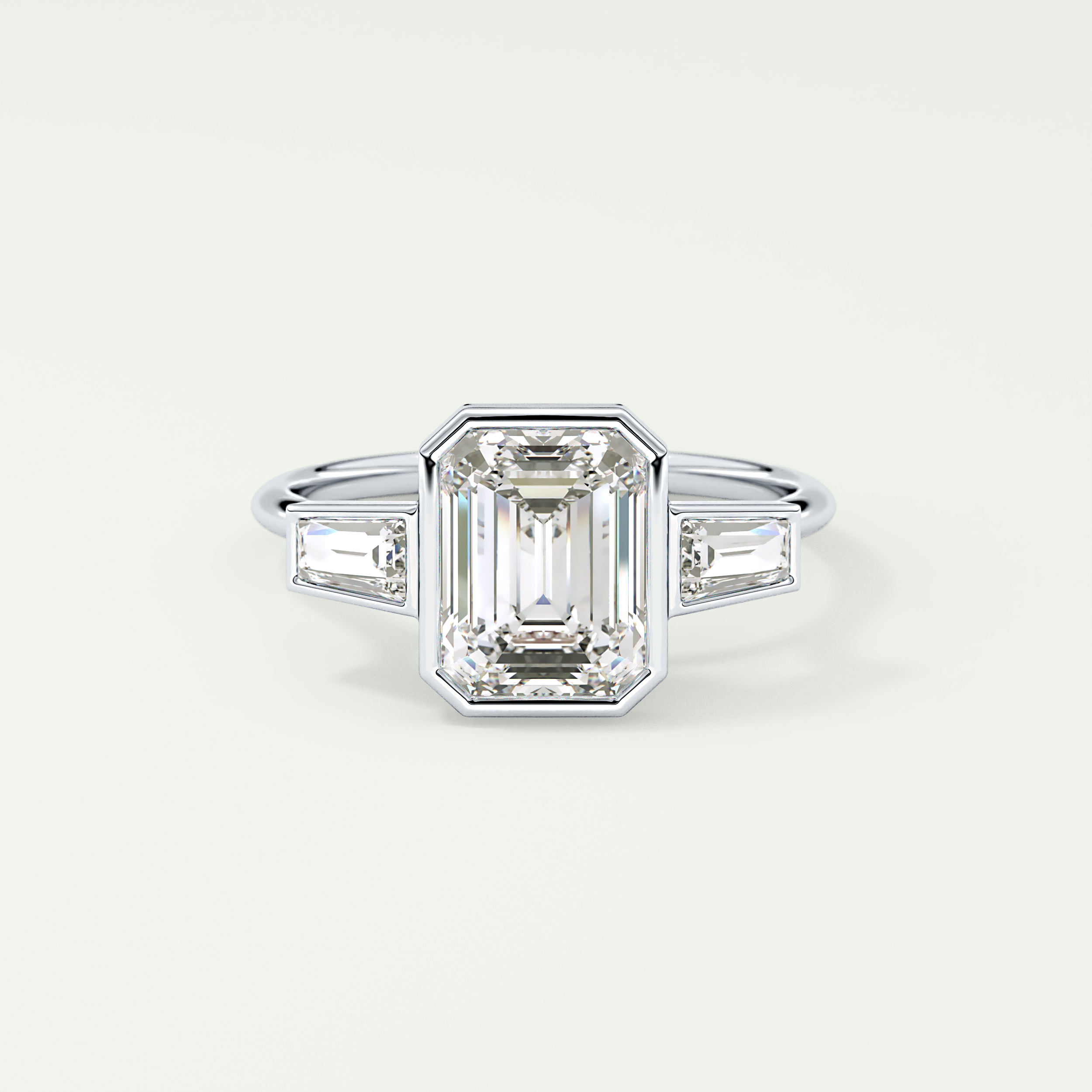 2.0 CT Emerald Cut Three Stone Bezel Lab-Grown Diamond Engagement Ring 13