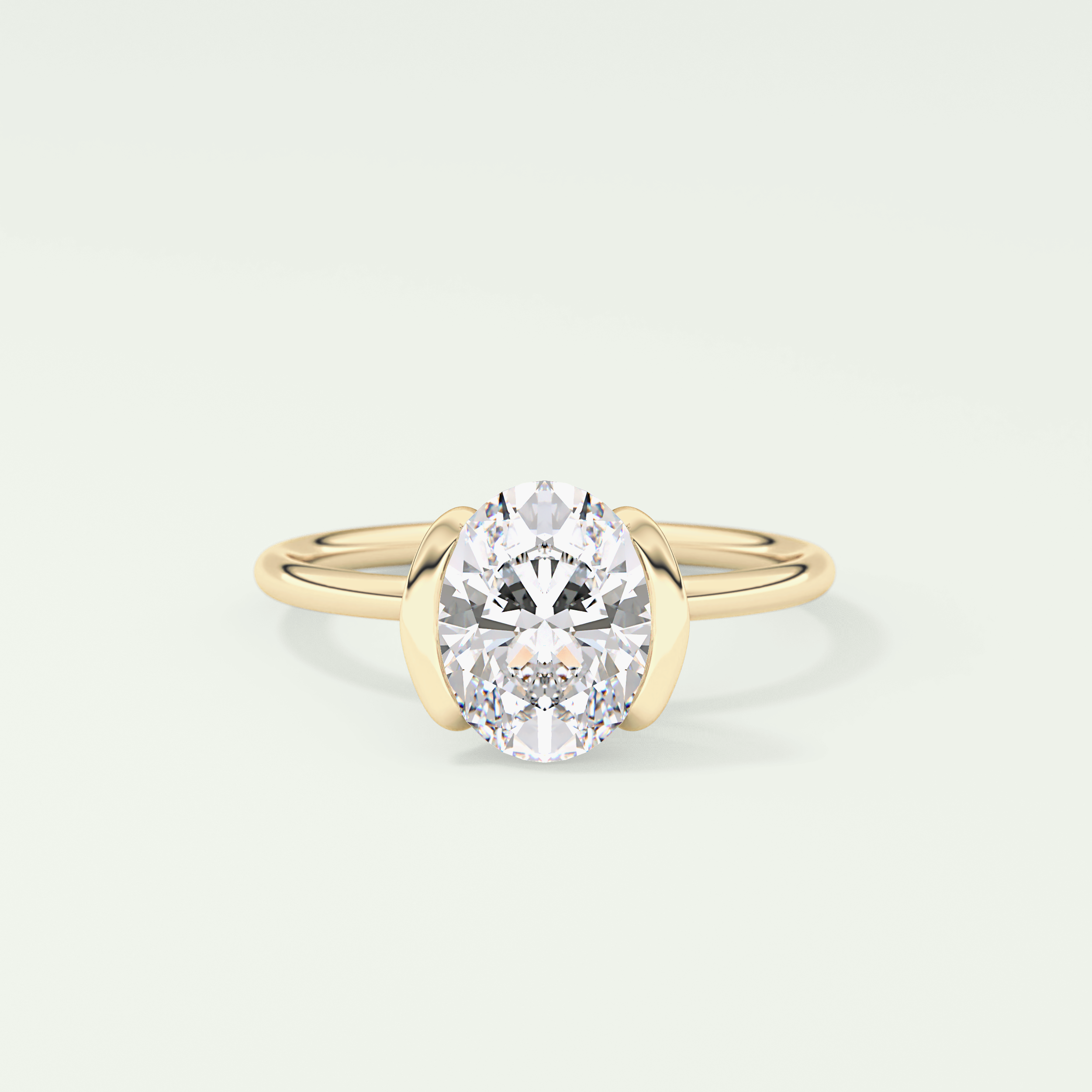 2.0 CT Oval Cut Half Bezel Solitaire Lab-Grown Diamond Engagement Ring 1