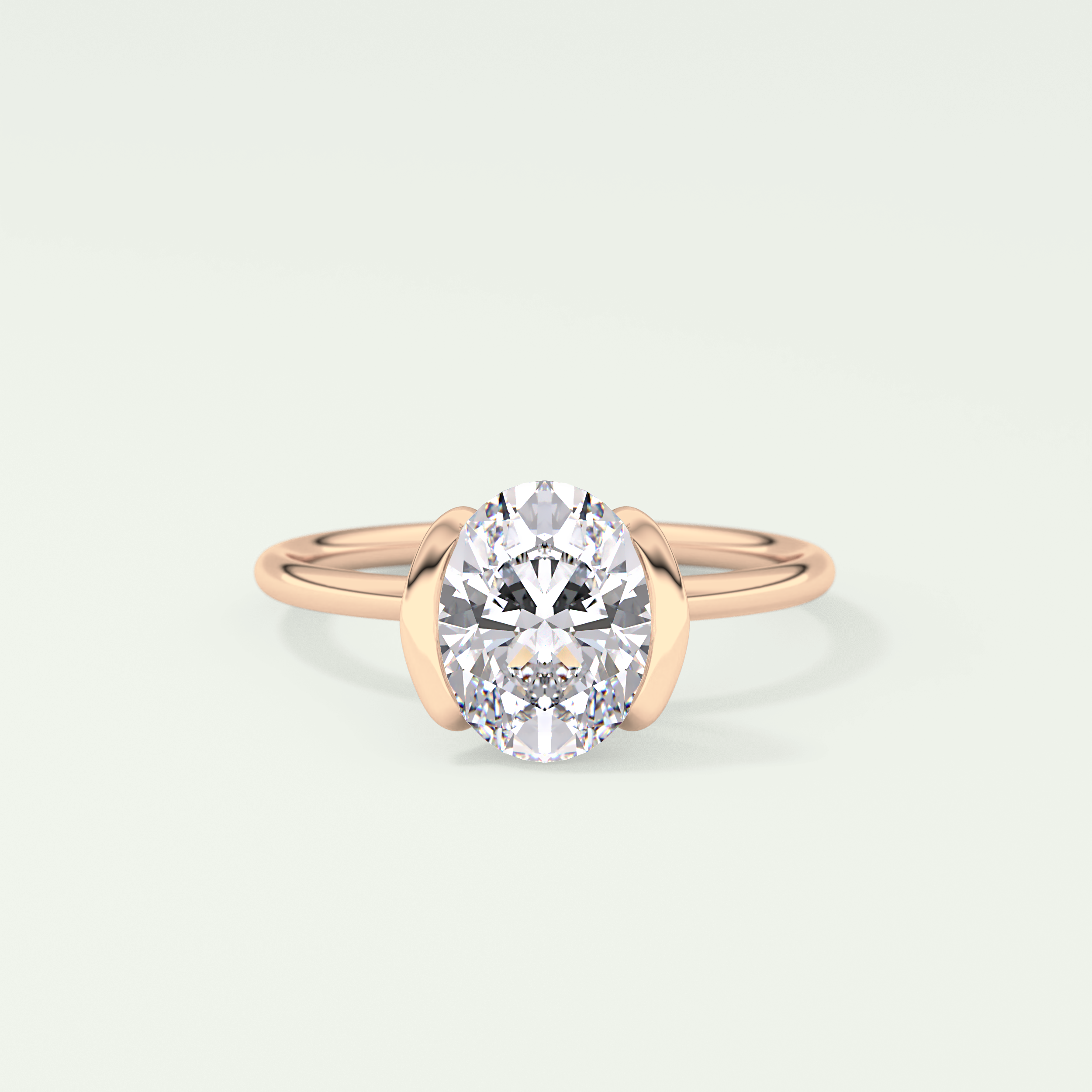 2.0 CT Oval Cut Half Bezel Solitaire Lab-Grown Diamond Engagement Ring 7