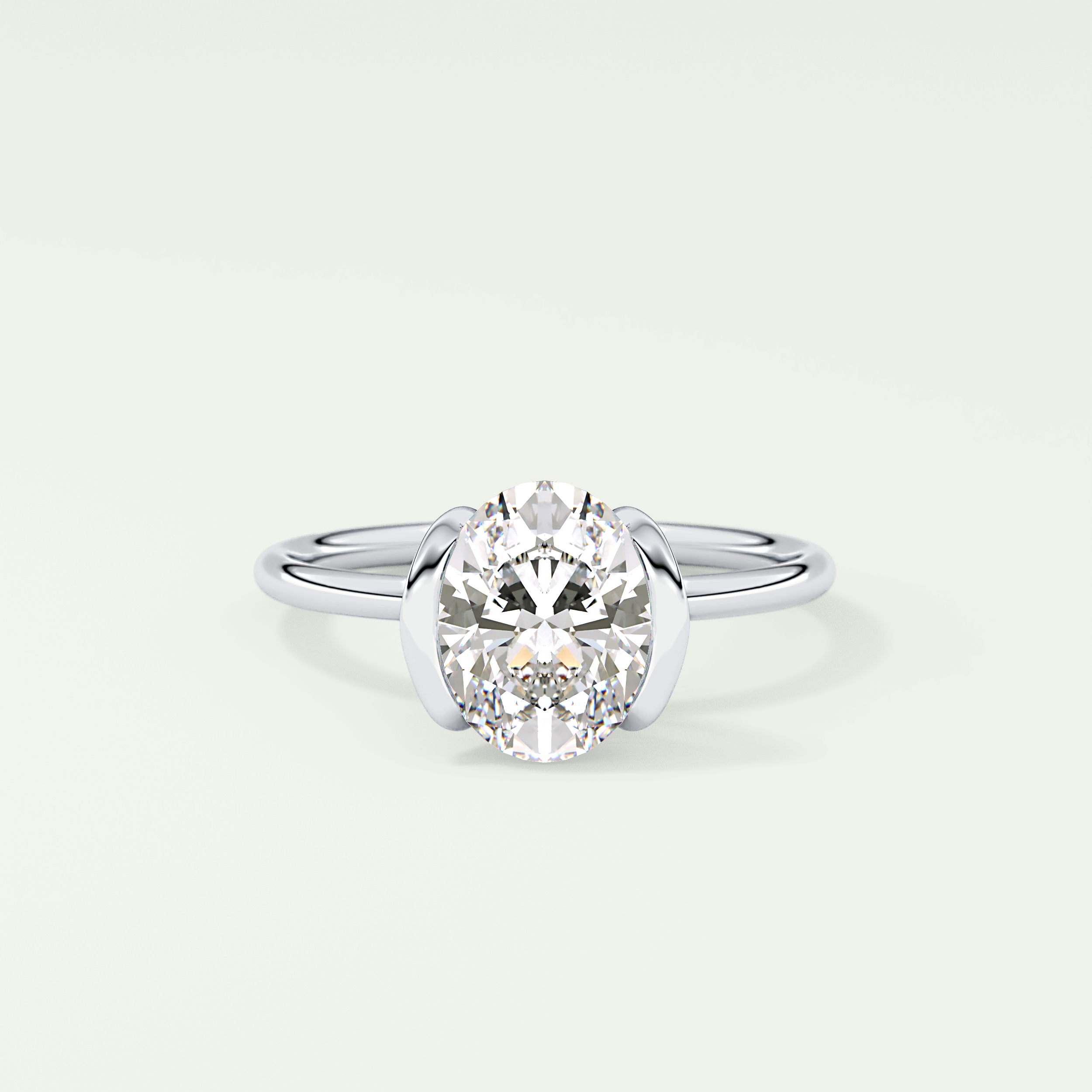 2.0 CT Oval Cut Half Bezel Solitaire Lab-Grown Diamond Engagement Ring 13