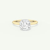2.0 CT Cushion Cut Bezel Two Tone Lab-Grown Diamond Engagement Ring