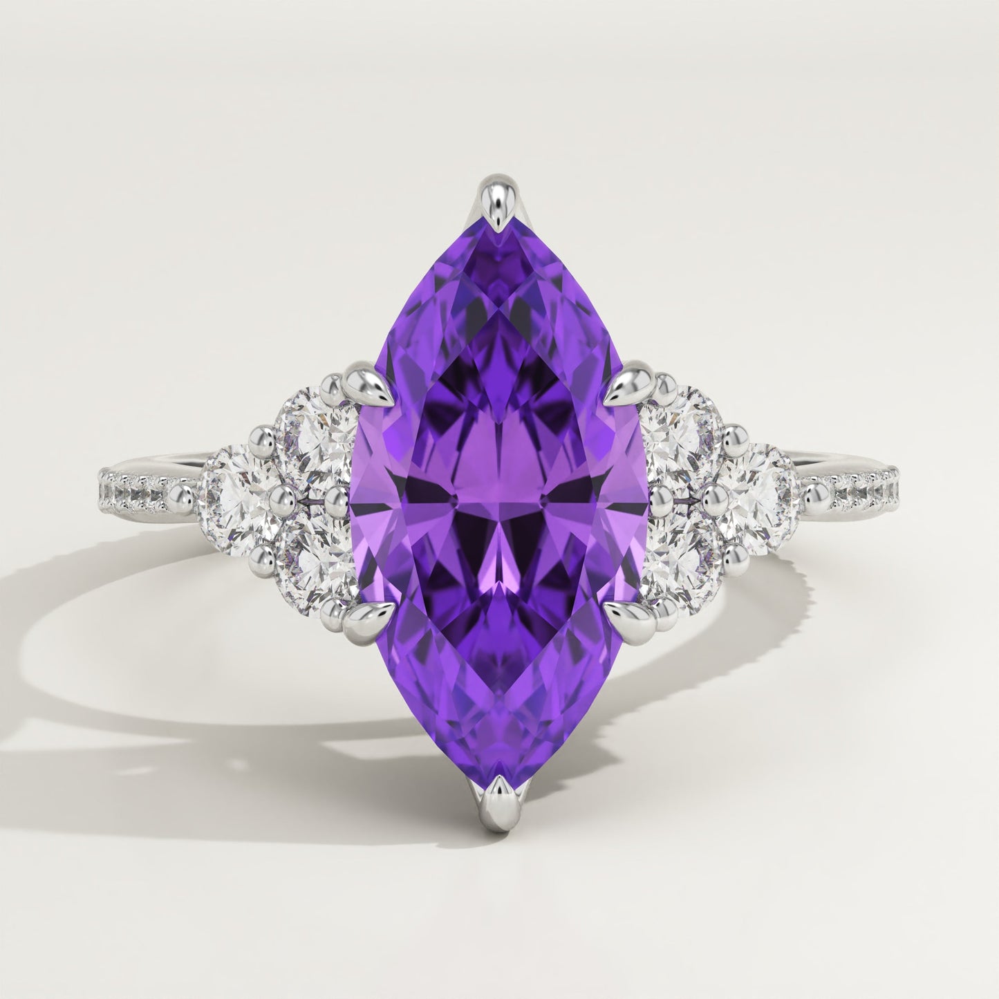 2.5 CT Marquise Cut Cluster Lab-Grown Amethyst Gemstone Engagement Ring