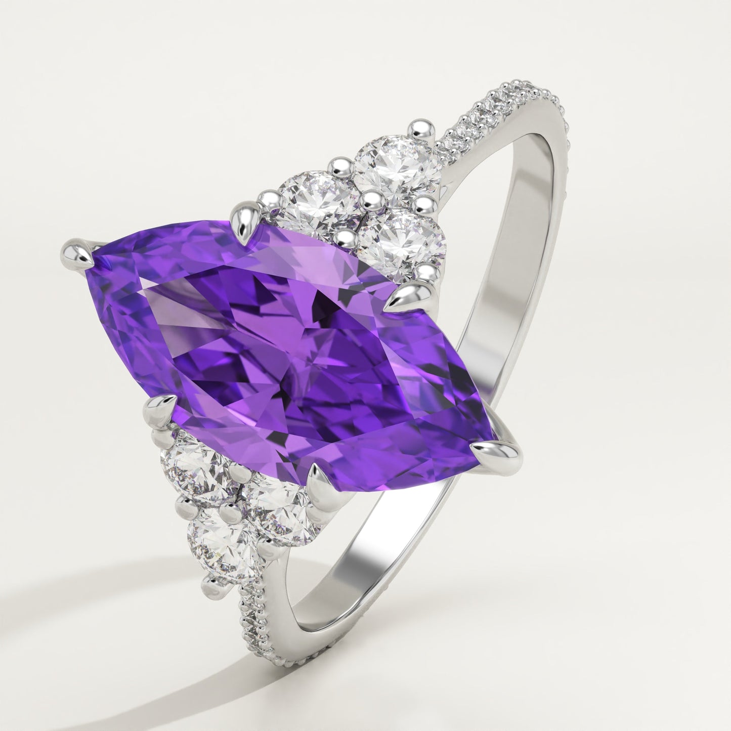 2.5 CT Marquise Cut Cluster Lab-Grown Amethyst Gemstone Engagement Ring
