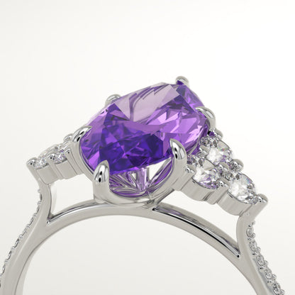 2.5 CT Marquise Cut Cluster Lab-Grown Amethyst Gemstone Engagement Ring