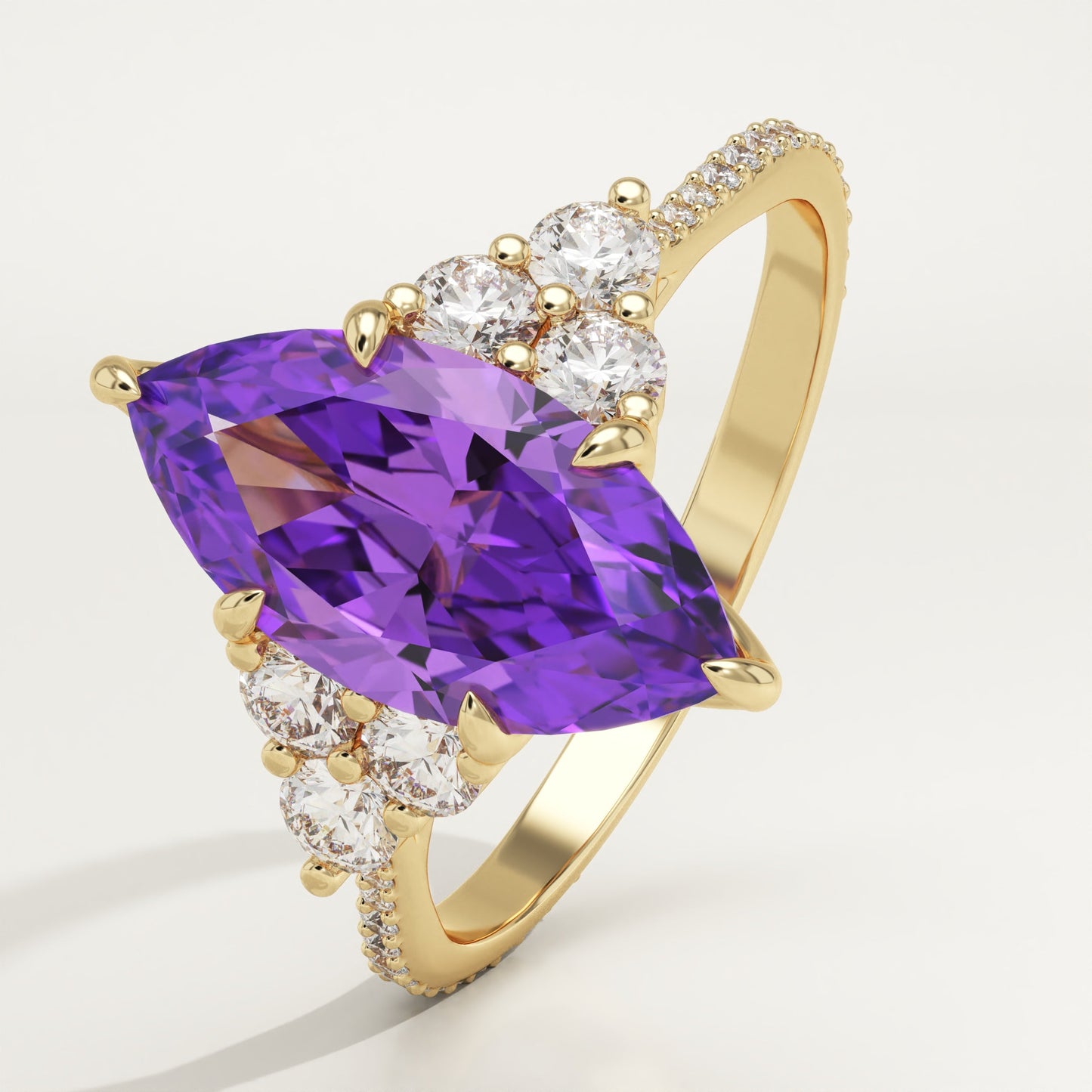2.5 CT Marquise Cut Cluster Lab-Grown Amethyst Gemstone Engagement Ring