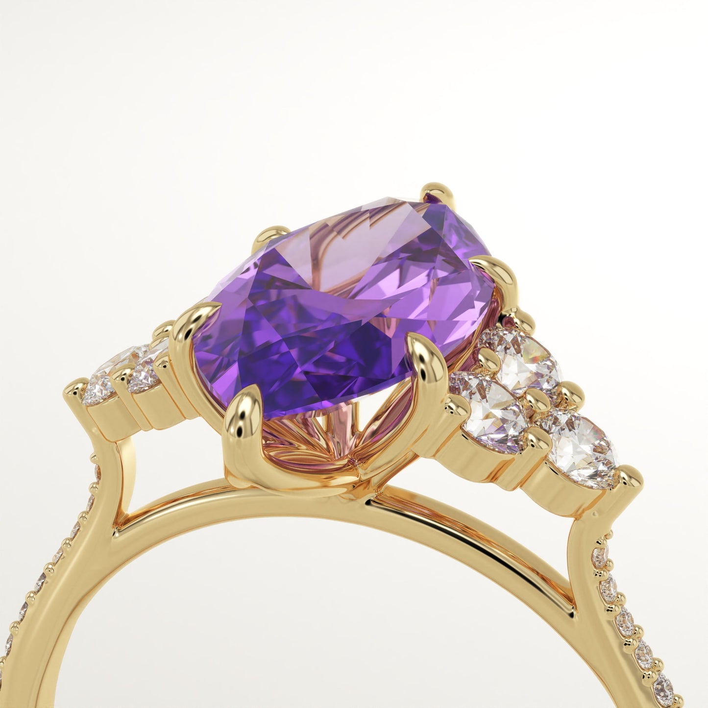 2.5 CT Marquise Cut Cluster Lab-Grown Amethyst Gemstone Engagement Ring