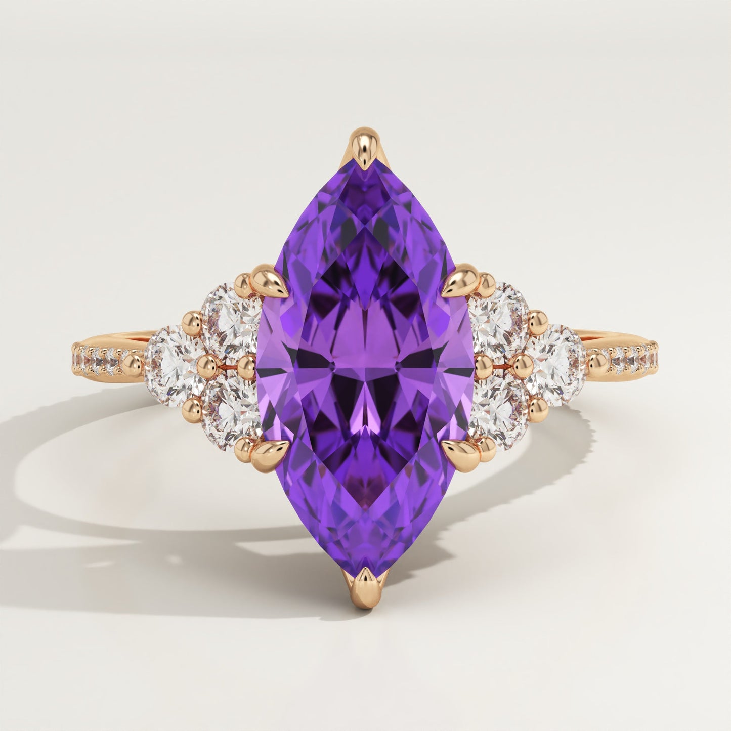 2.5 CT Marquise Cut Cluster Lab-Grown Amethyst Gemstone Engagement Ring