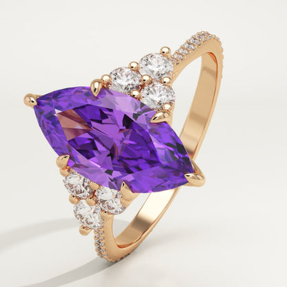 2.5 CT Marquise Cut Cluster Lab-Grown Amethyst Gemstone Engagement Ring