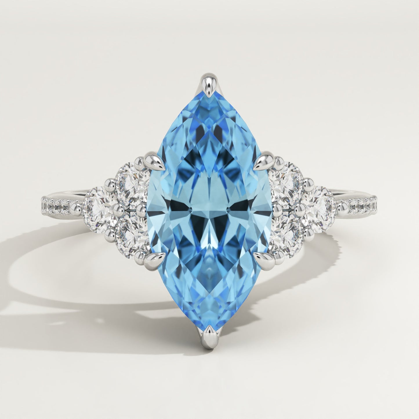 2.5 CT Marquise Cut Cluster Lab-Grown Aquamarine Gemstone Engagement Ring