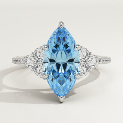 2.5 CT Marquise Cut Cluster Lab-Grown Aquamarine Gemstone Engagement Ring