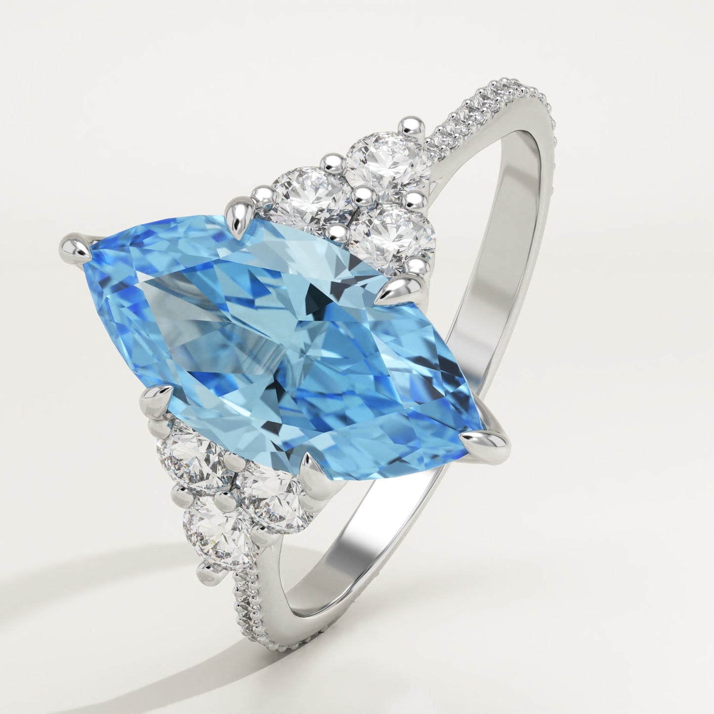 2.5 CT Marquise Cut Cluster Lab-Grown Aquamarine Gemstone Engagement Ring