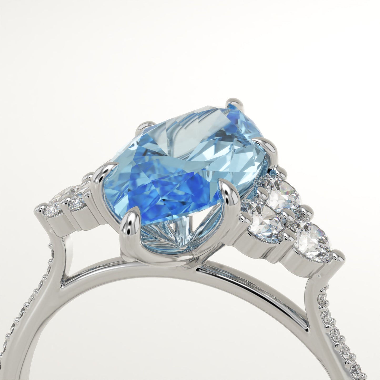 2.5 CT Marquise Cut Cluster Lab-Grown Aquamarine Gemstone Engagement Ring