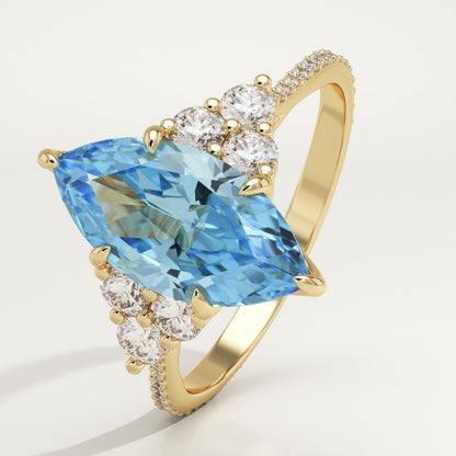 2.5 CT Marquise Cut Cluster Lab-Grown Aquamarine Gemstone Engagement Ring