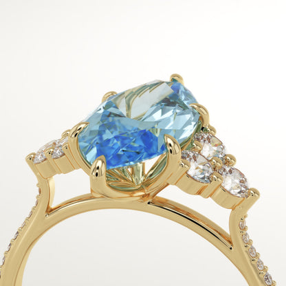 2.5 CT Marquise Cut Cluster Lab-Grown Aquamarine Gemstone Engagement Ring