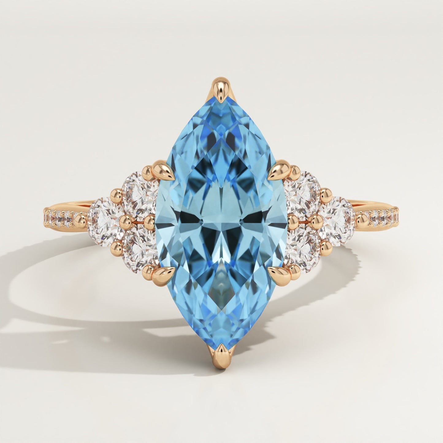2.5 CT Marquise Cut Cluster Lab-Grown Aquamarine Gemstone Engagement Ring