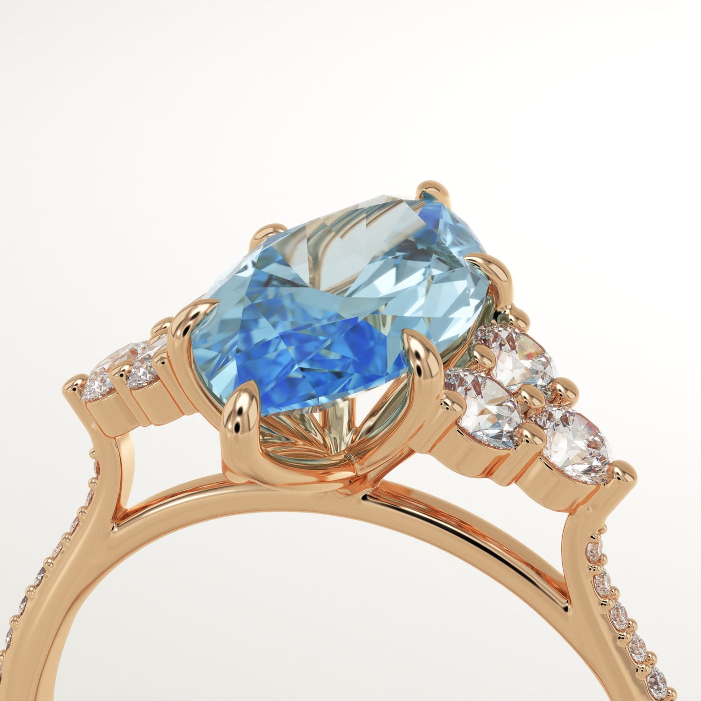 2.5 CT Marquise Cut Cluster Lab-Grown Aquamarine Gemstone Engagement Ring