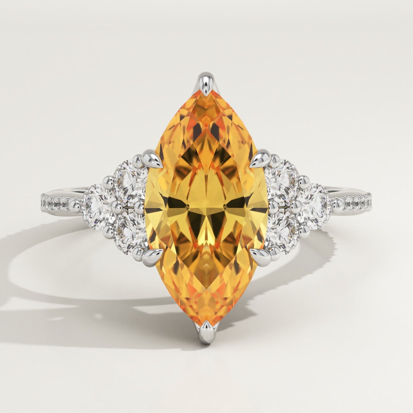 2.5 CT Marquise Cut Cluster Lab-Grown Citrine Gemstone Engagement Ring