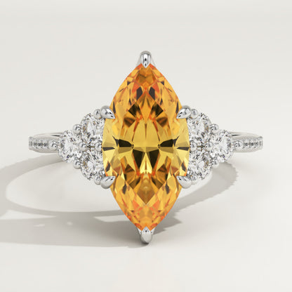 2.5 CT Marquise Cut Cluster Lab-Grown Citrine Gemstone Engagement Ring