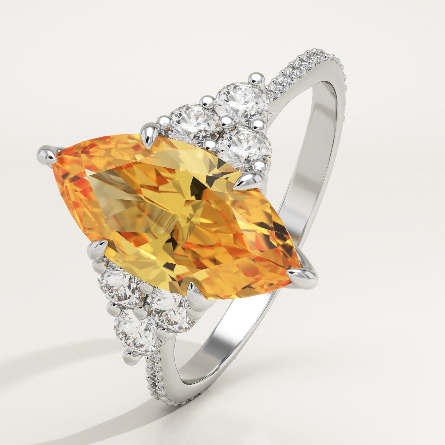 2.5 CT Marquise Cut Cluster Lab-Grown Citrine Gemstone Engagement Ring