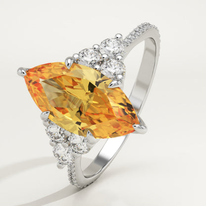 2.5 CT Marquise Cut Cluster Lab-Grown Citrine Gemstone Engagement Ring