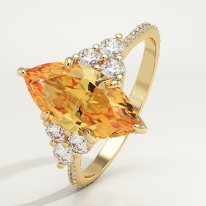 2.5 CT Marquise Cut Cluster Lab-Grown Citrine Gemstone Engagement Ring