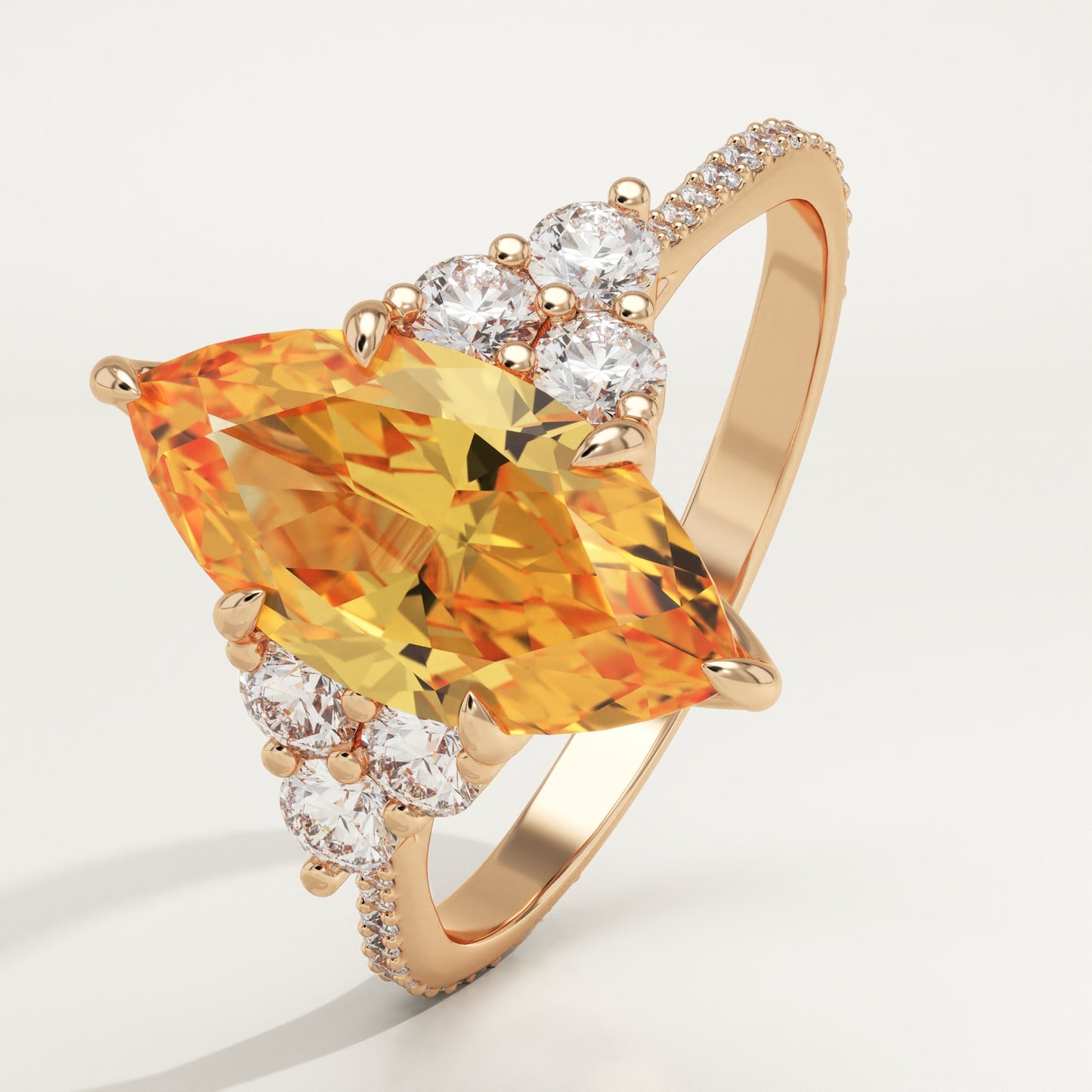 2.5 CT Marquise Cut Cluster Lab-Grown Citrine Gemstone Engagement Ring