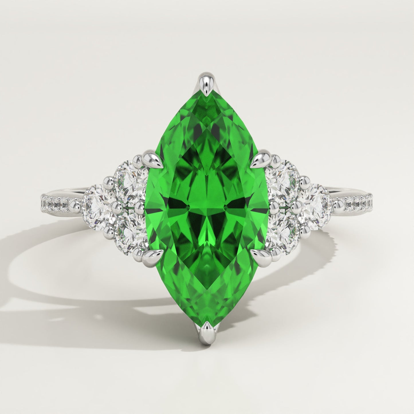 2.5 CT Marquise Cut Cluster Lab-Grown Emerald Gemstone Engagement Ring
