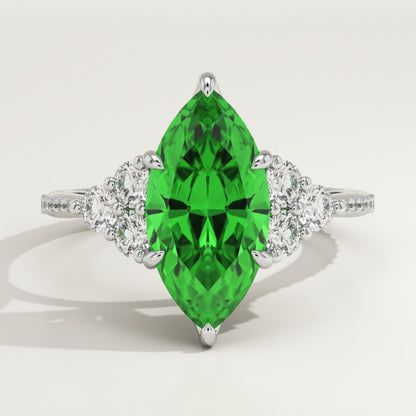 2.5 CT Marquise Cut Cluster Lab-Grown Emerald Gemstone Engagement Ring