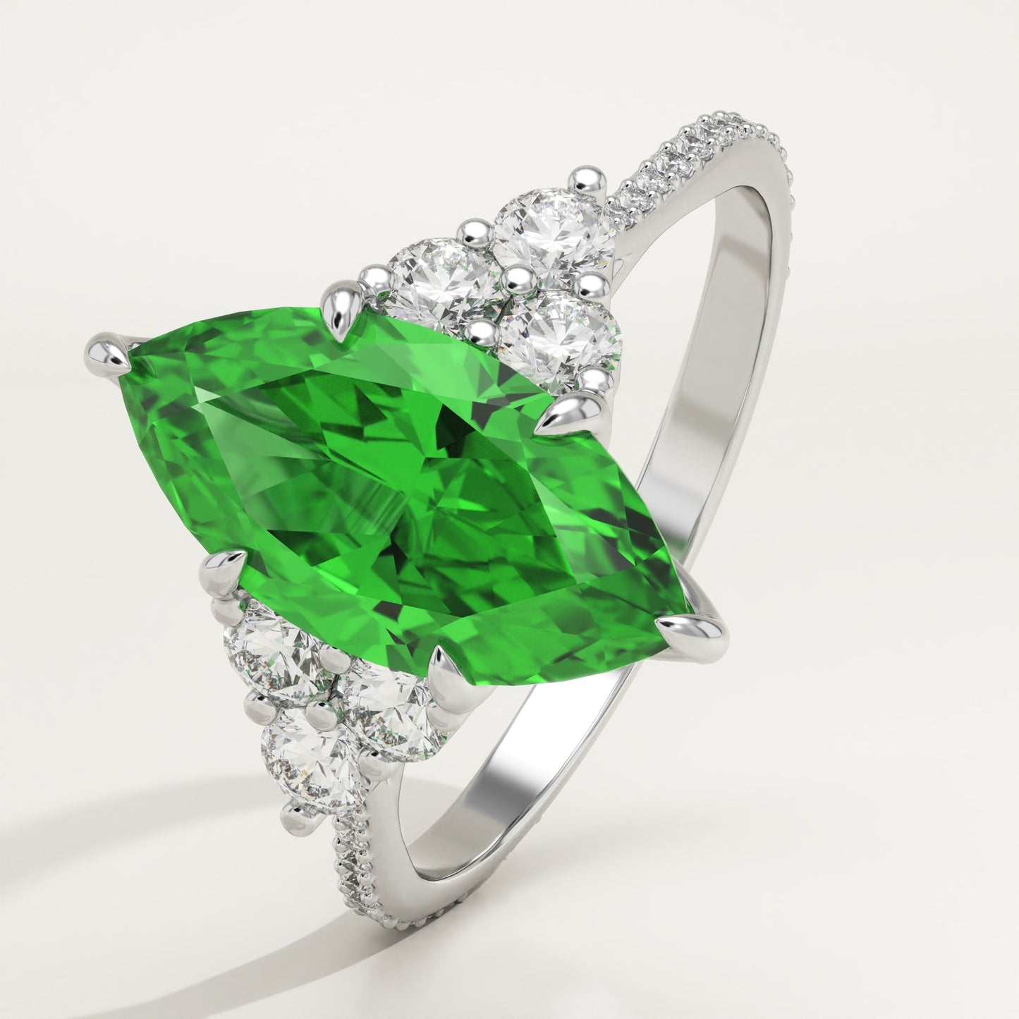 2.5 CT Marquise Cut Cluster Lab-Grown Emerald Gemstone Engagement Ring