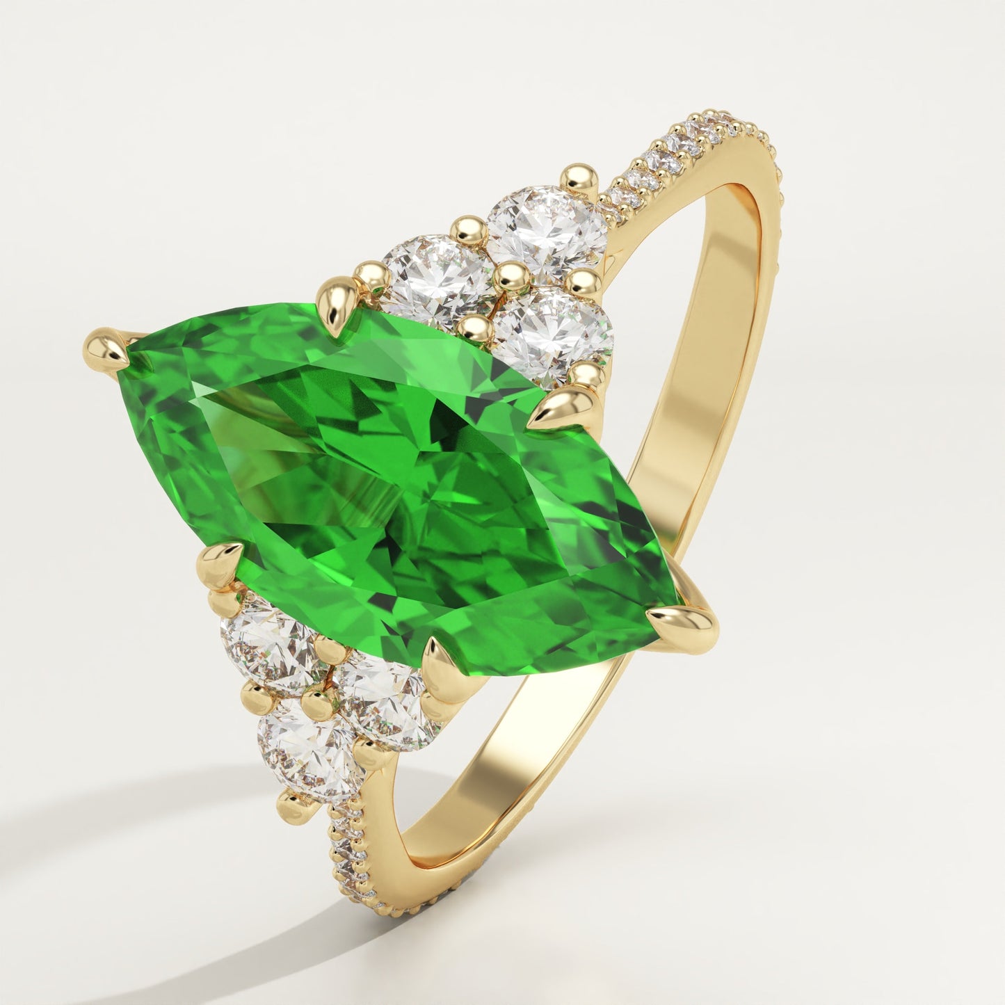 2.5 CT Marquise Cut Cluster Lab-Grown Emerald Gemstone Engagement Ring