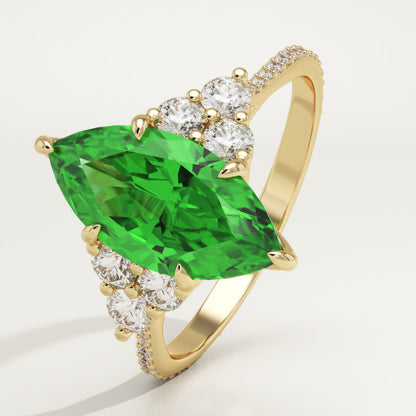 2.5 CT Marquise Cut Cluster Lab-Grown Emerald Gemstone Engagement Ring