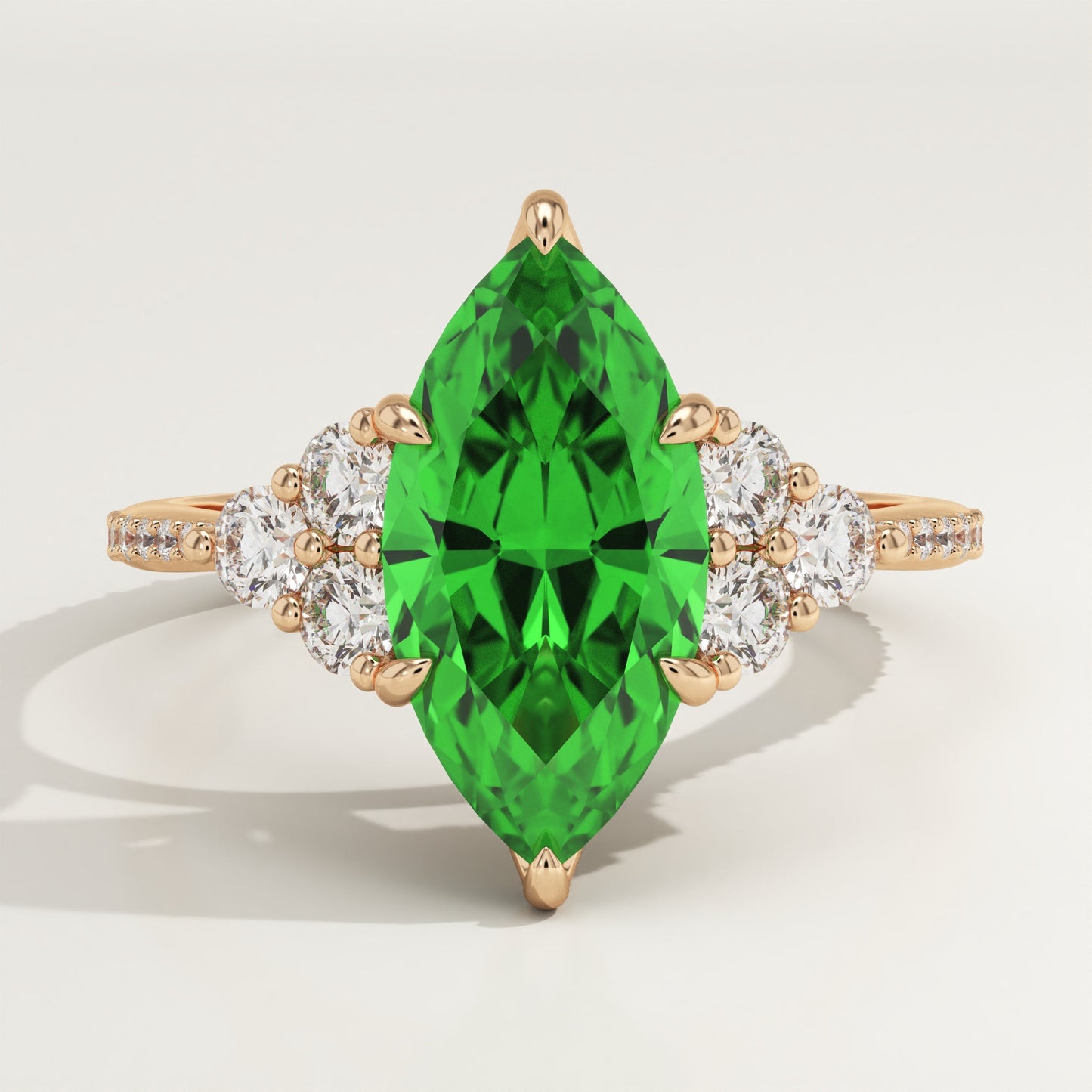 2.5 CT Marquise Cut Cluster Lab-Grown Emerald Gemstone Engagement Ring