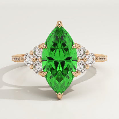 2.5 CT Marquise Cut Cluster Lab-Grown Emerald Gemstone Engagement Ring