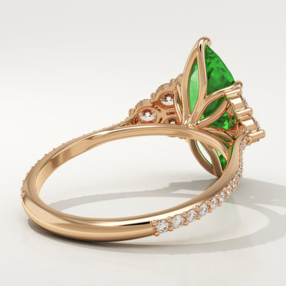 2.5 CT Marquise Cut Cluster Lab-Grown Emerald Gemstone Engagement Ring