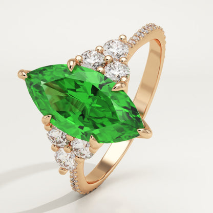 2.5 CT Marquise Cut Cluster Lab-Grown Emerald Gemstone Engagement Ring