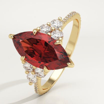 2.5 CT Marquise Cut Cluster Lab-Grown Garnet Gemstone Engagement Ring