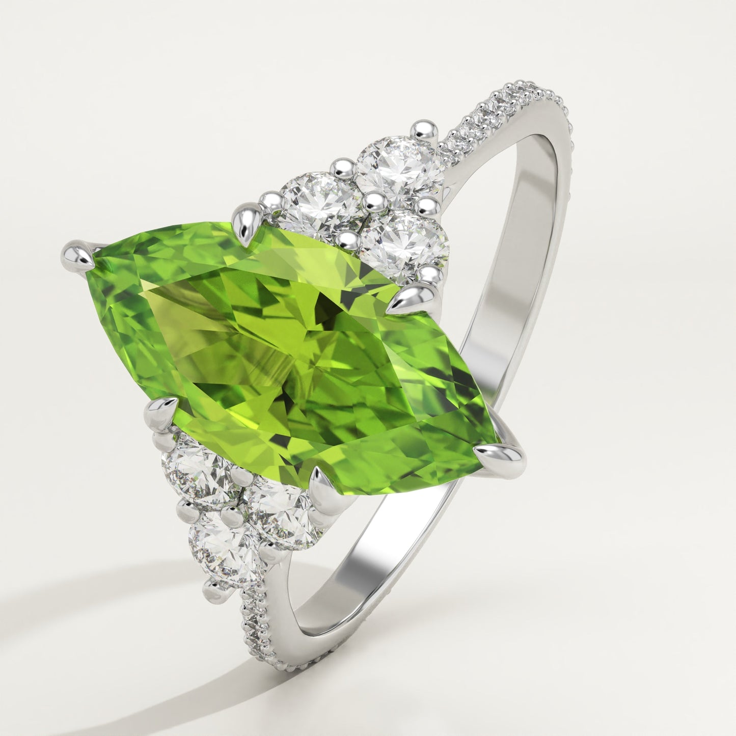 2.5 CT Marquise Cut Cluster Lab-Grown Peridot Gemstone Engagement Ring