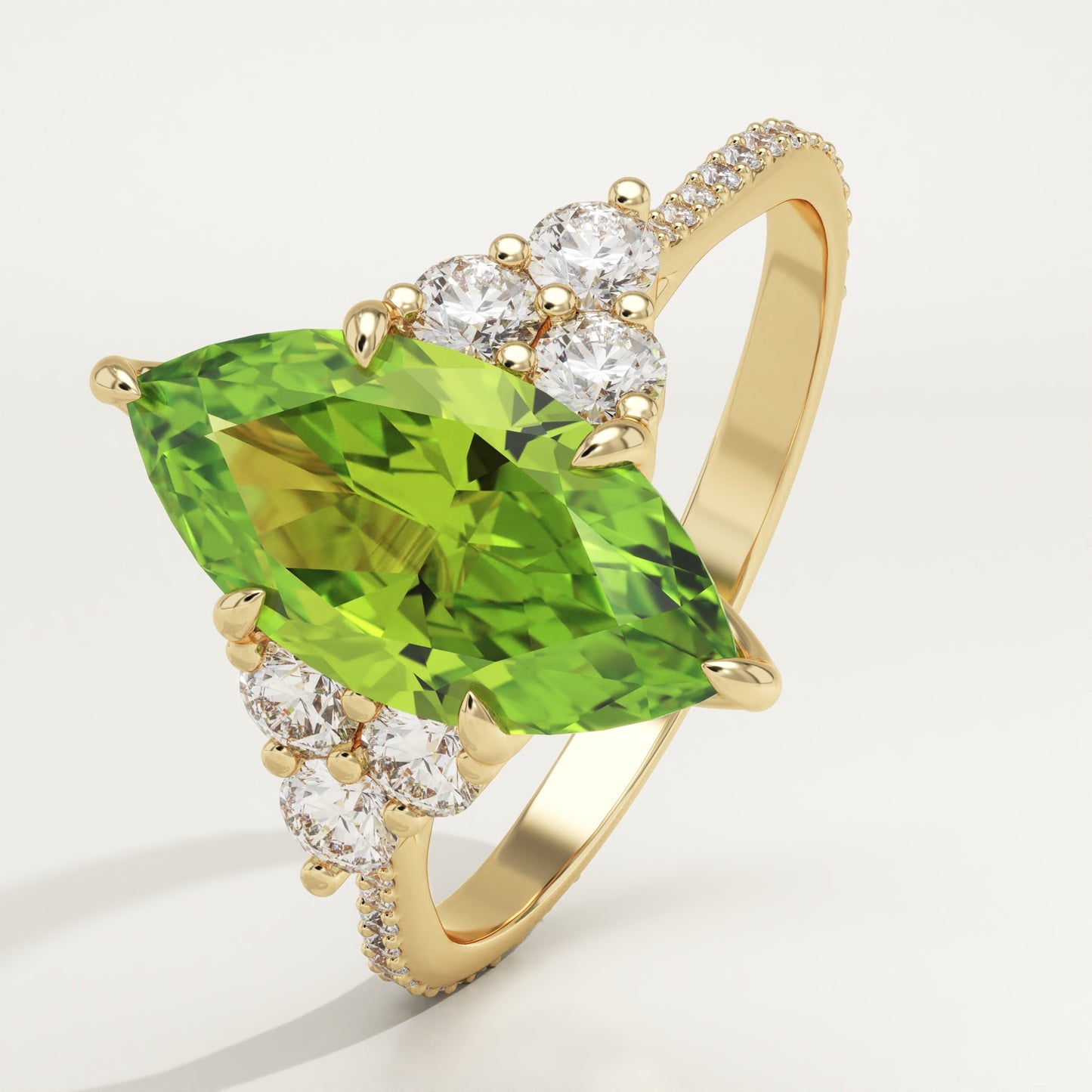2.5 CT Marquise Cut Cluster Lab-Grown Peridot Gemstone Engagement Ring