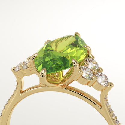 2.5 CT Marquise Cut Cluster Lab-Grown Peridot Gemstone Engagement Ring