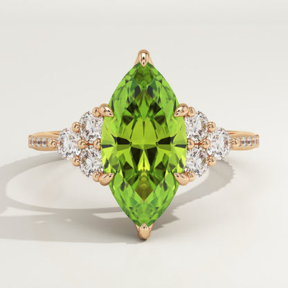 2.5 CT Marquise Cut Cluster Lab-Grown Peridot Gemstone Engagement Ring