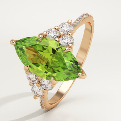 2.5 CT Marquise Cut Cluster Lab-Grown Peridot Gemstone Engagement Ring