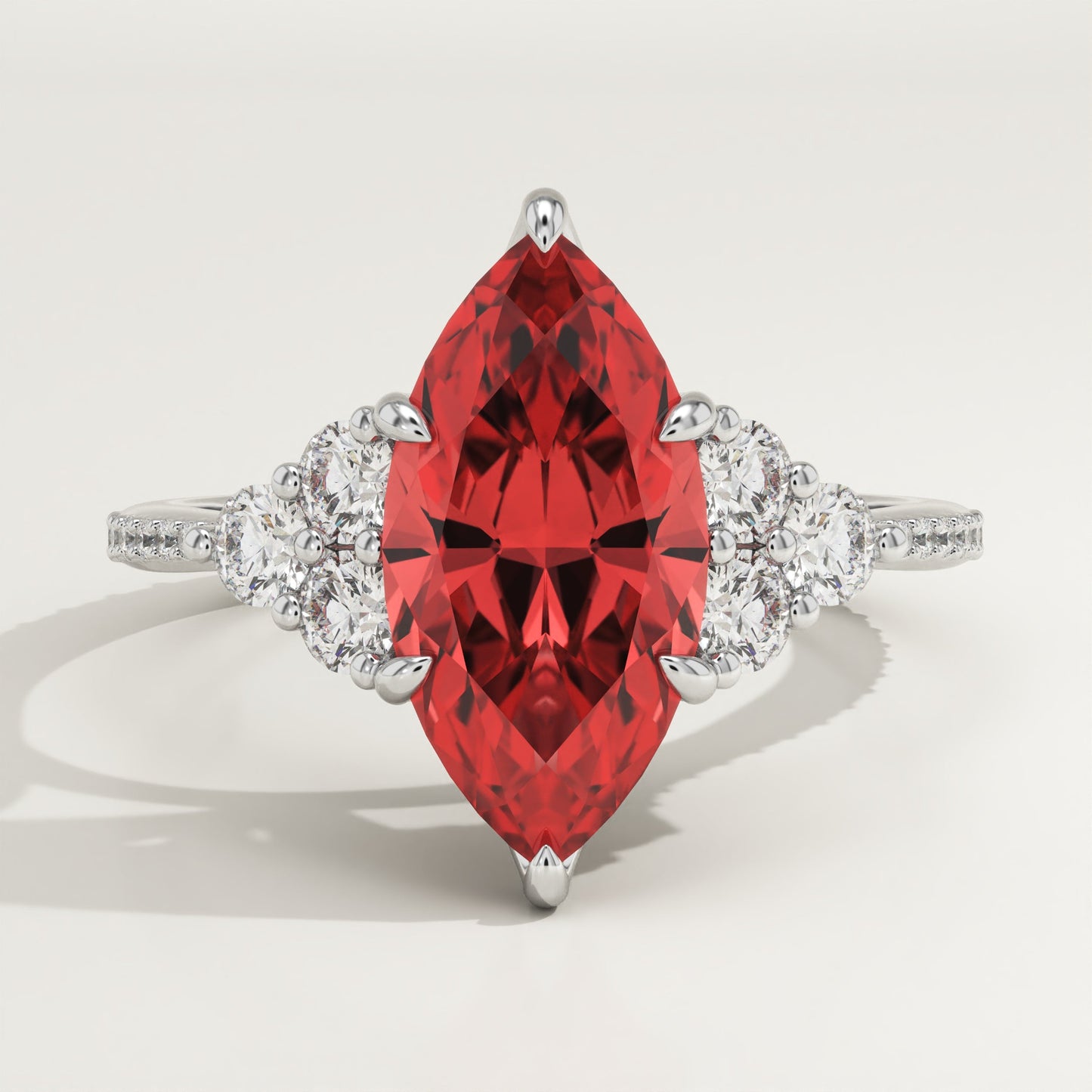 2.5 CT Marquise Cut Cluster Lab-Grown Ruby Gemstone Engagement Ring