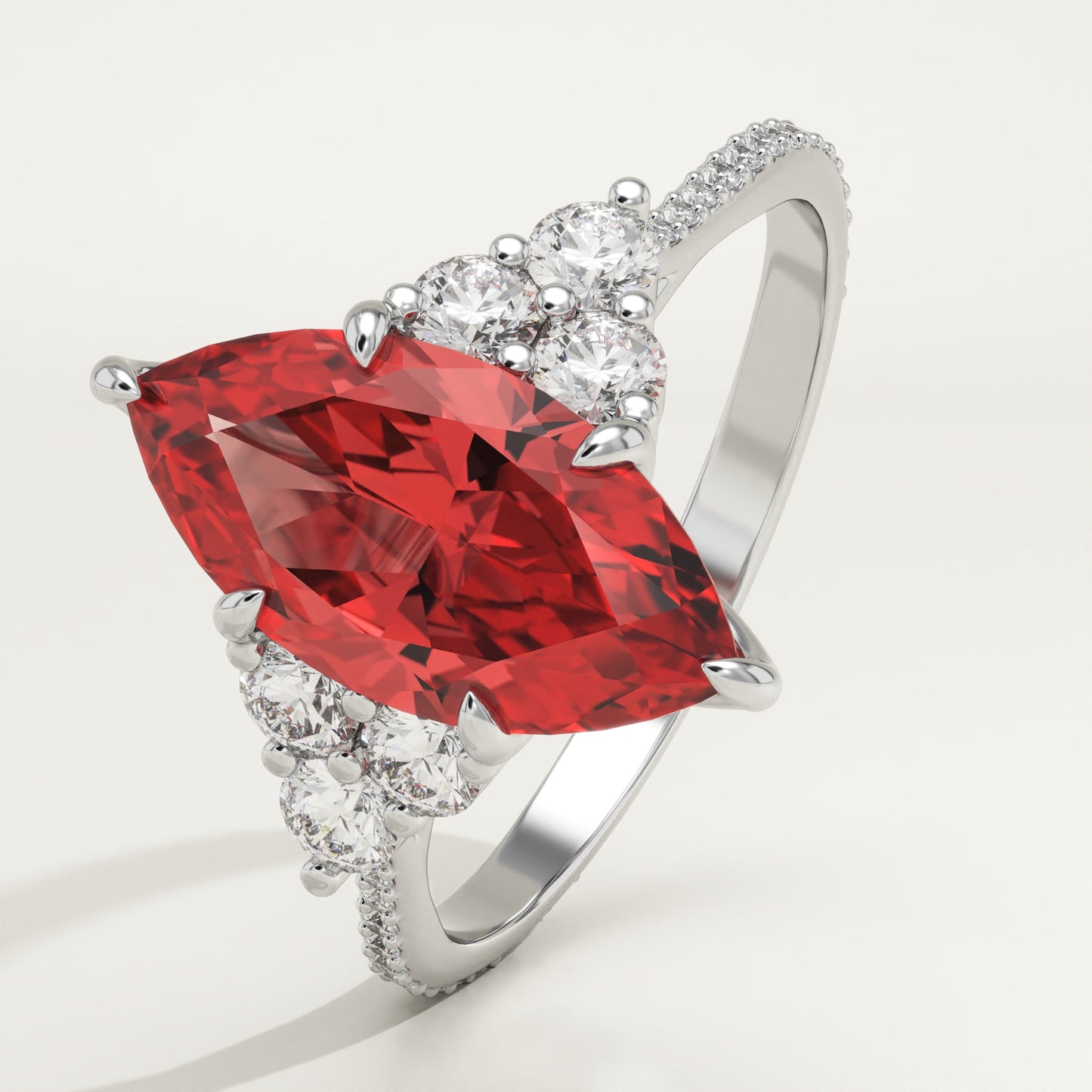 2.5 CT Marquise Cut Cluster Lab-Grown Ruby Gemstone Engagement Ring