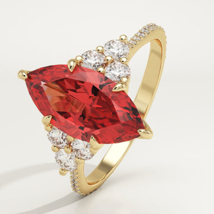 2.5 CT Marquise Cut Cluster Lab-Grown Ruby Gemstone Engagement Ring