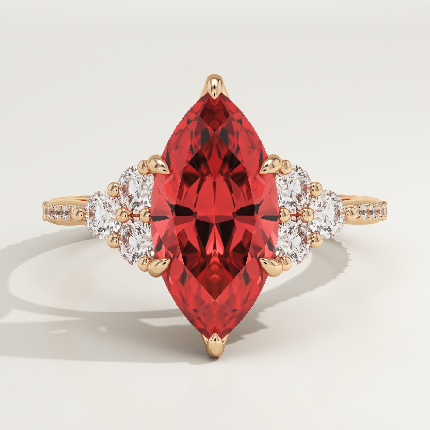 2.5 CT Marquise Cut Cluster Lab-Grown Ruby Gemstone Engagement Ring
