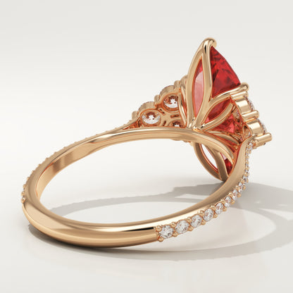 2.5 CT Marquise Cut Cluster Lab-Grown Ruby Gemstone Engagement Ring