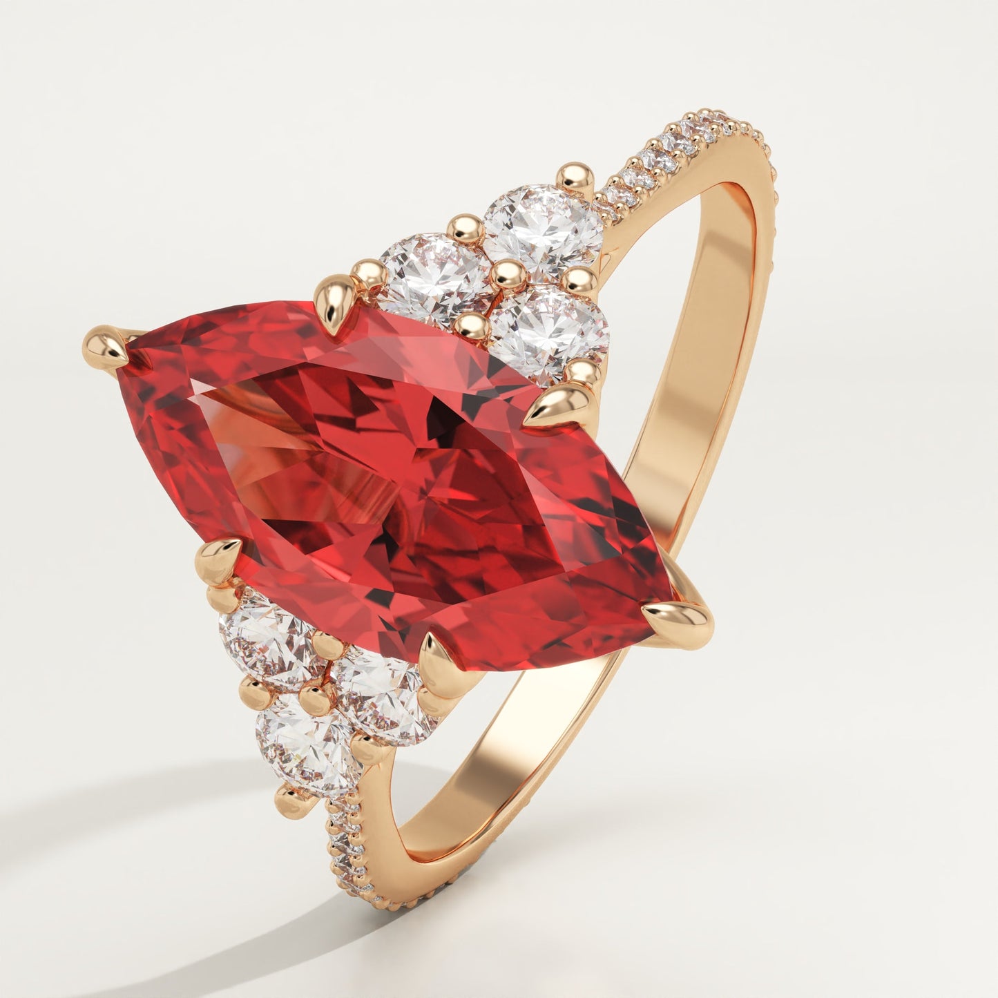 2.5 CT Marquise Cut Cluster Lab-Grown Ruby Gemstone Engagement Ring
